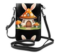 CLDBMD Small Cell Phone Purse 7.6x4.9in Beautiful Rabbit Ears Mushroom House Prints Leather Crossbody Flap Phone Case For Women, Perfect For Walking, Camping