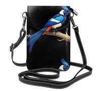 CLDBMD Small Cell Phone Purse 7.6x4.9in Blue Magpie On A Branch Prints Leather Crossbody Flap Phone Case For Women, Perfect For Walking, Camping