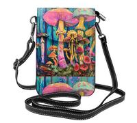 CLDBMD Small Cell Phone Purse 7.6x4.9in Colorful Mushroom Forest Prints Leather Crossbody Flap Phone Case For Women, Perfect For Walking, Camping