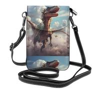 CLDBMD Small Cell Phone Purse 7.6x4.9in Dinosaurs In The Sky Prints Leather Crossbody Flap Phone Case For Women, Perfect For Walking, Camping