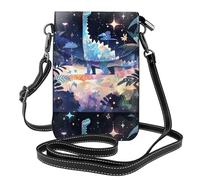 CLDBMD Small Cell Phone Purse 7.6x4.9in Dinosaurs In The Starry Sky Prints Leather Crossbody Flap Phone Case For Women, Perfect For Walking, Camping