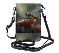 CLDBMD Small Cell Phone Purse 7.6x4.9in Dragonfly On A Mushroom Prints Leather Crossbody Flap Phone Case For Women, Perfect For Walking, Camping