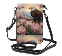 CLDBMD Small Cell Phone Purse 7.6x4.9in Eagle Among The Peonies Prints Leather Crossbody Flap Phone Case For Women, Perfect For Walking, Camping