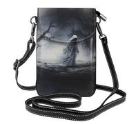 CLDBMD Small Cell Phone Purse 7.6x4.9in Ghost By The Dead Tree Prints Leather Crossbody Flap Phone Case For Women, Perfect For Walking, Camping