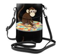 CLDBMD Small Cell Phone Purse 7.6x4.9in Little Monkey Drawing A Path Prints Leather Crossbody Flap Phone Case For Women, Perfect For Walking, Camping