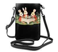 CLDBMD Small Cell Phone Purse 7.6x4.9in Little Rabbits Having Dinner In The Garden Prints Leather Crossbody Flap Phone Case For Women, Perfect For Walking, Camping