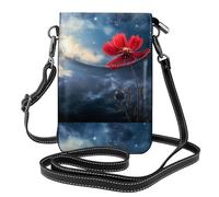 CLDBMD Small Cell Phone Purse 7.6x4.9in Little Red Flower Under The Sky Prints Leather Crossbody Flap Phone Case For Women, Perfect For Walking, Camping