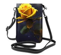 CLDBMD Small Cell Phone Purse 7.6x4.9in Yellow Roses Starry Night Prints Leather Crossbody Flap Phone Case For Women, Perfect For Walking, Camping