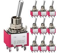 CLDIY Toggle Switch 6 Terminals 2 Position ON/ON DPDT 6 mm Mini Rocker Switch for Car Dashboard AC 5A / 125V 2A / 250V 10 Pieces