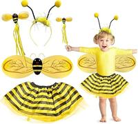 CLDURHGE Bee Costume Children 3-12 Years Bee Dress Set with Wings Headband Magic Wand Yellow Black for Girls Carnival Fancy Dress Halloween Party Fancy Dress
