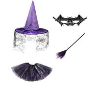 CLDURHGE Violettes Kostüm Accessoire Set mit Hut, Maske, Rock und abnehmbarem Besen