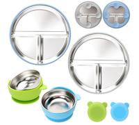 CLDY 4 Pack Stainless Steel Baby Feeding Set, Baby Suction Plates and Bowls | BPA-Free, With silicone suction plate base, Toddler Utensils, Divided Plates for Led Weaning Supplies, for Toddlers&Baby Gift