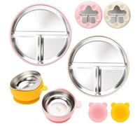 CLDY 4 Pack Stainless Steel Baby Feeding Set, Baby Suction Plates and Bowls | BPA-Free, With silicone suction plate base, Toddler Utensils, Divided Plates for Led Weaning Supplies, for Toddlers&Baby Gift