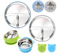 CLDY 4 Pack Stainless Steel Baby Plates and Bowls Sets - with 100% Silicone Suction Plate Base, Toddler weaning wlates Dinner Set - Unbreakable Divider Plates - BPA-Free - for Toddlers & Baby Gift
