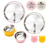 CLDY 4 Pack Stainless Steel Baby Plates and Bowls Sets - with 100% Silicone Suction Plate Base, Toddler weaning wlates Dinner Set - Unbreakable Divider Plates - BPA-Free - for Toddlers & Baby Gift