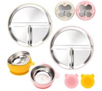 CLDY 4 Pack Stainless Steel Baby Plates and Bowls Sets - with 100% Silicone Suction Plate Base, Toddler weaning wlates Dinner Set - Unbreakable Divider Plates - BPA-Free - for Toddlers & Baby Gift