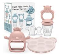 CLDY Baby Fruit Food Feeder, Mini Freezer Tray Combo, Breastmilk Popsicle Freezer Molds, BPA Free Silicone Teether for Toddler Infant for 3 Month+ Toddler Teething&Infant Self Feeding (Pink)