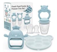 CLDY Baby Fruit Food Feeder, Mini Freezer Tray Combo, Breastmilk Popsicle Freezer Molds, BPA Free Silicone Teether for Toddler Infant for 3 Month+ Toddler Teething&Infant Self Feeding (Blue)