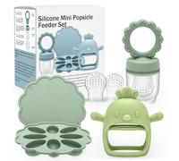 CLDY Baby Fruit Food Feeder, Mini Freezer Tray Combo, Breastmilk Popsicle Freezer Molds, BPA Free Silicone Teether for Toddler Infant for 3 Month+ Toddler Teething&Infant Self Feeding (Green)