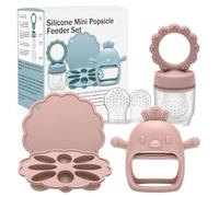 CLDY Baby Fruit Food Feeder, Mini Freezer Tray Combo, Breastmilk Popsicle Freezer Molds, BPA Free Silicone Teether for Toddler Infant for 3 Month+ Toddler Teething&Infant Self Feeding (Pink)