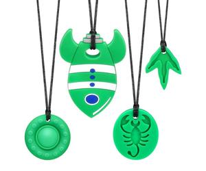 CLDY Sensory Chew Necklace for Autism & ADHD - 4 Pack Food Grade Silicone Chew Toys for Kids, BPA-Free Oral Motor Teether for Boys & Girls, Safe for Biting Needs (4 Ropes+ 4 Teethers)