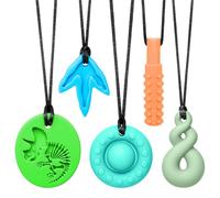 CLDY Sensory Chew Necklace for Autism & ADHD - 5 Pack Food Grade Silicone Chew Toys for Kids, BPA-Free Oral Motor Teether for Boys & Girls, Safe for Biting Needs (5 Ropes+ 5 Teethers)