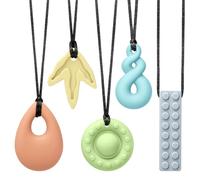 CLDY Sensory Chew Necklace for Autism & ADHD - 5 Pack Food Grade Silicone Chew Toys for Kids, BPA-Free Oral Motor Teether for Boys & Girls, Safe for Biting Needs (5 Ropes+ 5 Teethers)