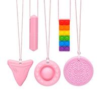 CLDY Sensory Chew Necklace for Autism & ADHD - 5 Pack Food Grade Silicone Chew Toys for Kids, BPA-Free Oral Motor Teether for Boys & Girls, Safe for Biting Needs (5 Ropes+ 5 Teethers)