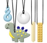 CLDY Sensory Chew Necklace for Autism & ADHD - 5 Pack Food Grade Silicone Chew Toys for Kids, BPA-Free Oral Motor Teether for Boys & Girls, Safe for Biting Needs (5 Ropes+ 5 Teethers)