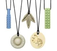 CLDY Sensory Chew Necklace for Autism & ADHD - 5 Pack Food Grade Silicone Chew Toys for Kids, BPA-Free Oral Motor Teether for Boys & Girls, Safe for Biting Needs (5 Ropes+ 5 Teethers)