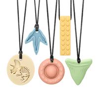 CLDY Sensory Chew Necklace for Autism & ADHD - 5 Pack Food Grade Silicone Chew Toys for Kids, BPA-Free Oral Motor Teether for Boys & Girls, Safe for Biting Needs (5 Ropes+ 5 Teethers)