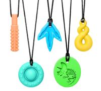 CLDY Sensory Chew Necklace for Autism & ADHD - 5 Pack Food Grade Silicone Chew Toys for Kids, BPA-Free Oral Motor Teether for Boys & Girls, Safe for Biting Needs (5 Ropes+ 5 Teethers)