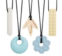 CLDY Sensory Chew Necklace for Autism & ADHD - 5 Pack Food Grade Silicone Chew Toys for Kids, BPA-Free Oral Motor Teether for Boys & Girls, Safe for Biting Needs (5 Ropes+ 5 Teethers)