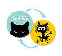 Clean Dirty Dishwasher, Funny Black Cat Dishwasher Magnet Clean Dirty Sign, Double Sided Kitchen Reversible Dish Washer Magnet Sign..