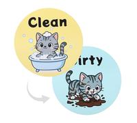 Clean Dirty Flip Magnet for Dishwasher, Funny Double-Sided Dishwasher Magnet Sign Strong Magnetic Reversible Clean and Dirty Indicator for Kitchen Refrigerator Laundry Room (Cute Cat Design)