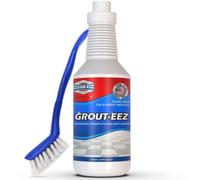 Clean-eez Grout-eez Tile Cleaner with Handheld Brush - 32 oz Heavy-Duty Stain Remover for Ceramic and Porcelain Surfaces - Safe for Colored Grout - Not for Natural Stone - Bathroom & Kitchen Use