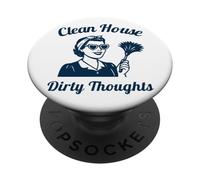 Clean House Dirty Thoughts Funny Retro Cleaning Lady PopSockets Adhesive PopGrip