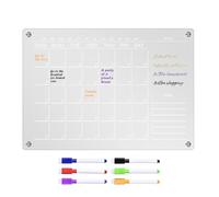 Clean Magnetic Calendar - Clear Acrylic Panel | 40 x 30 cm White Board for Refrigerator with Reusable Dry Clean Function - Great for Monthly Office Plans