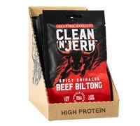 Clean 'N' Jerk Beef Biltong Spicy Sriracha Flavour 280g (10 x 28g) - High Protein Healthy Beef Biltong Bulk Snack Multi-Pack - Keto Friendly Protein Snack MSG Free