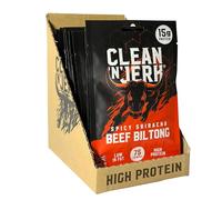Clean 'N' Jerk Beef Biltong Spicy Sriracha Flavour - High Protein Snack - Low Fat Low Carb Keto Friendly Air Dried Silverside Beef - Bold Fiery Savoury Snack Alternative - 280g Multi Pack 10 x 28g