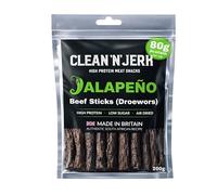 Clean 'N' Jerk Jalapeño Droewors Beef Sticks 200g - High Protein Grass Fed Beef Snack Sticks - Air Dried Dried Sausage Meat - Mild Spicy Savoury Snack for Gym Travel Work