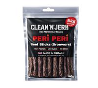 Clean 'N' Jerk Peri Peri Droewors Beef Sticks 200g - High Protein Grass Fed Beef Snack Sticks - Air Dried Dried Sausage Meat Snack - Spicy Savoury Snack for Gym Travel Work