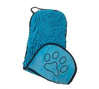 Clean Paws Chenille Microfiber Dog Towel Mitt - Super Absorbent, Quick-Drying, Washable, Double-Sided Glove for Wet Paws & Body, Durable, Odor-Free, Gently Massages & Dries (Blue)