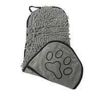 Clean Paws Chenille Microfiber Dog Towel Mitt - Super Absorbent, Quick-Drying, Washable, Double-Sided Glove for Wet Paws & Body, Durable, Odor-Free, Gently Massages & Dries (Grey)