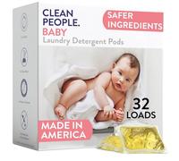 Clean People Laundry Washing Capsules - Plant-Based, Hypoallergenic Laundry Capsules - Ultra Concentrated, Plastic Free, Recyclable Packaging, Stain Fighting - Baby (Unscented), 32 Pack