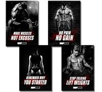 CLEAN SPORTS® Fitness Poster - Gym Pictures Set of 4 Motivation for Body Pictures in DIN A2 Format - Training Poster for Gyms and Home Gym - Without Frame Ideal Decoration for Your Training Room