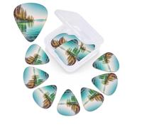 Clean Water and Lake Landscape Guitar Picks 12 Pack Plectrums with Organizer Box, 3 Different Thickness Includes Thin Medium Heavy Picks