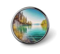 Clean Water And Lake Landscape Round Badge Cute Brooch Hats Jackets Decor Personalized Lapel Pin Clothing Jewelry Accessories for Wedding Party Gift