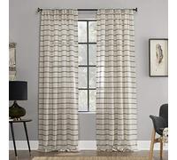 Clean Window Twill Stripe Allergy/Pet Friendly Anti-Dust Sheer Curtain Panel, 52" x 84", Mocha/Linen