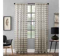 Clean Window Twill Stripe Anti-Dust Allergy/Pet Friendly Anti-Dust Sheer Curtain Panel, 52" x 63, Black/Linen